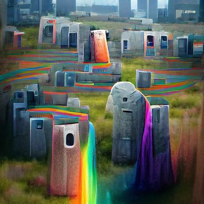Rainbow Monolith Dominates Somber Graveyard Scene
