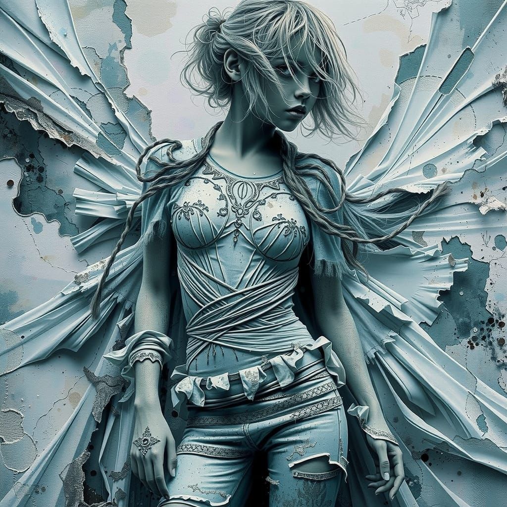 Whimsical Girl in Mixed Media Masterpiece