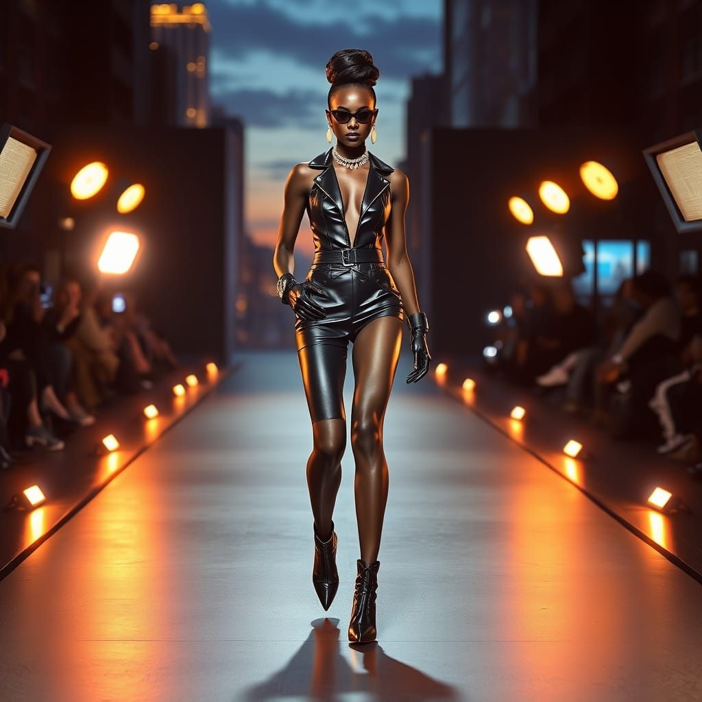 Elegant Lady Gaga-Inspired Fashion Model Struts Down Dark Ru...