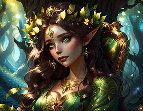 Fairy Queen Portrait in Enchanted Forest Oil Painting