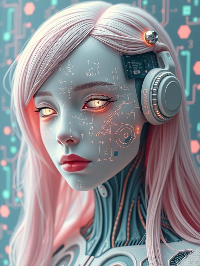 Android Siren in Cyberpunk Style with Glitching Circuits