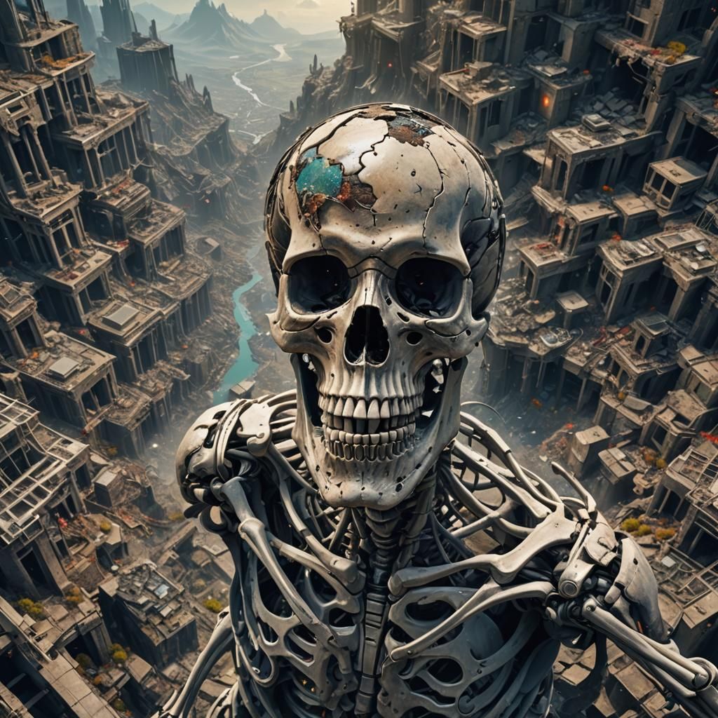 Ruined Earth: Giant Mind Skeleton in Satellite View