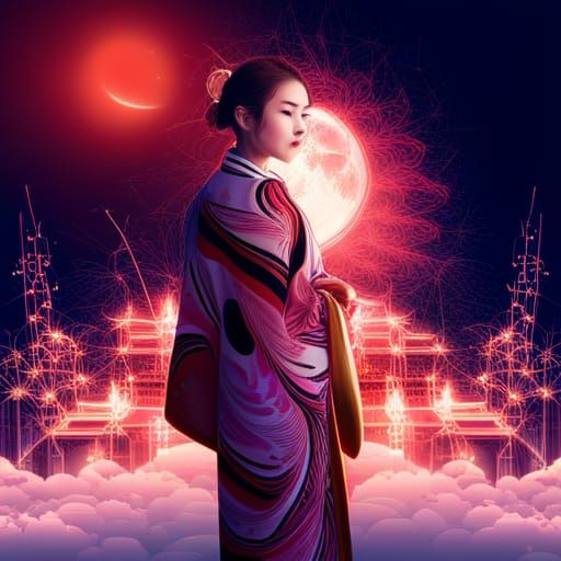 Beautiful Japanese Woman in Futuristic Tokyo