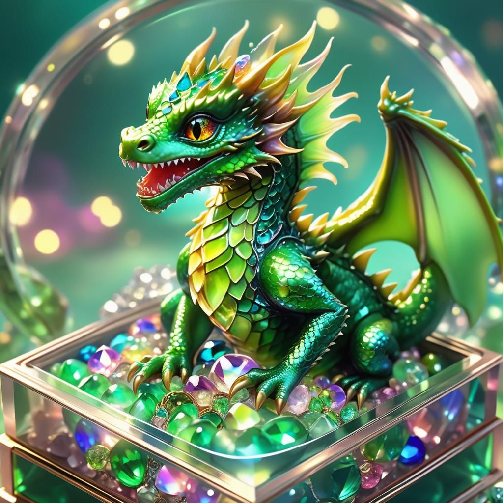 Miniature Green Dragon in Jeweled Glass Box