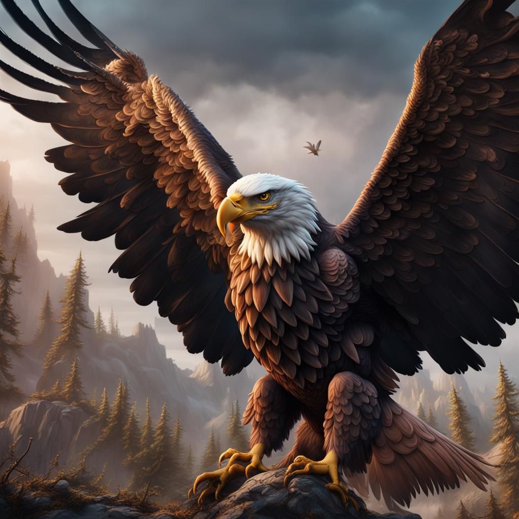 Eagle Attacking: Detailed Matte Painting in Deep Color