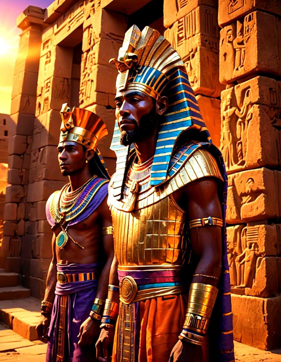 Moses and Pharaoh in Hyperrealistic Egypt