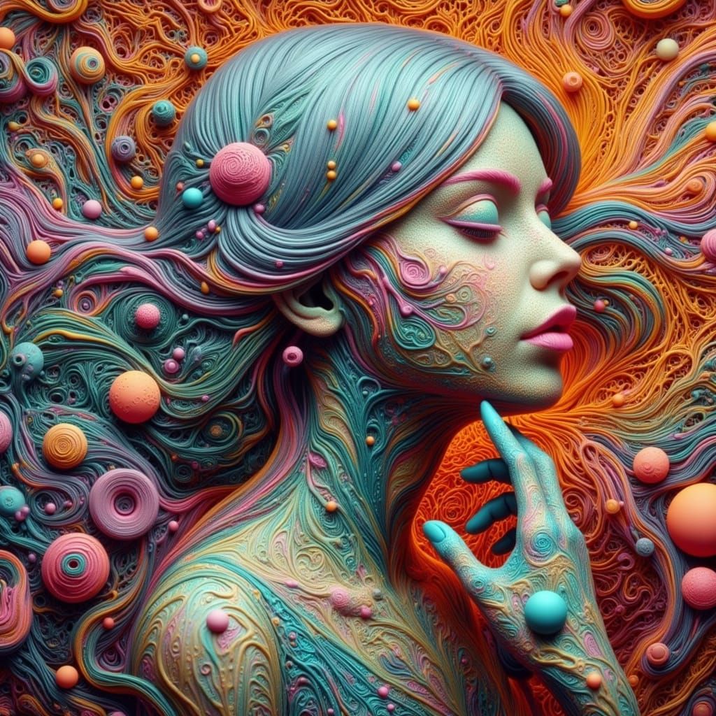 Dreamy Landscape: Woman in Thought, Ethereal 3D Rendering