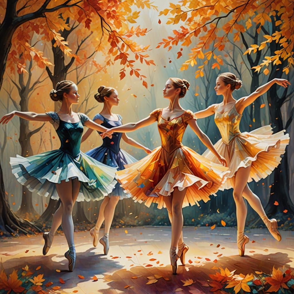 Ballet Dancers Embodying the Four Seasons in Oil Painting