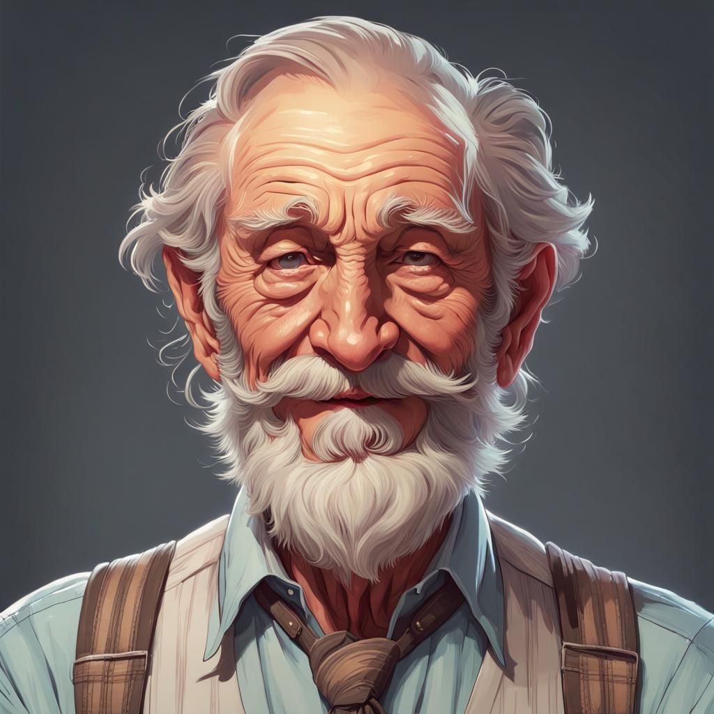 Kind Elderly Man Portrait in Hyperdetailed Style