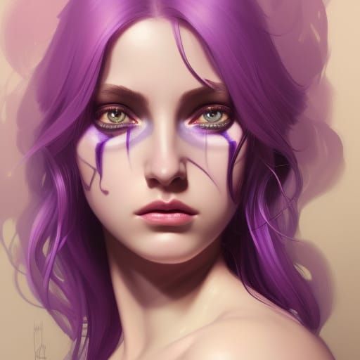 Beautiful Woman with Purple Hair: Detailed Portrait