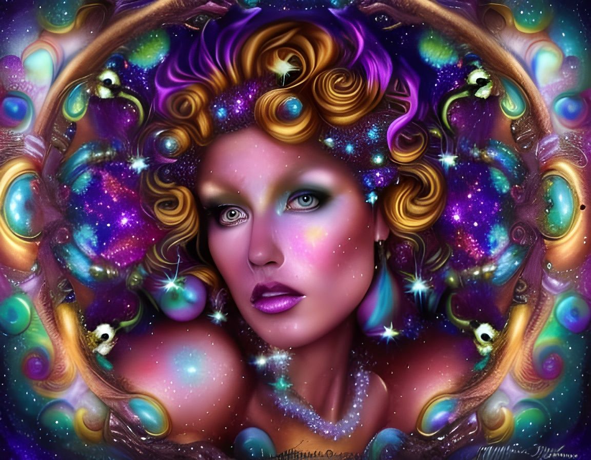 Magical Cosmic Galaxy with Pearlescent Filigree