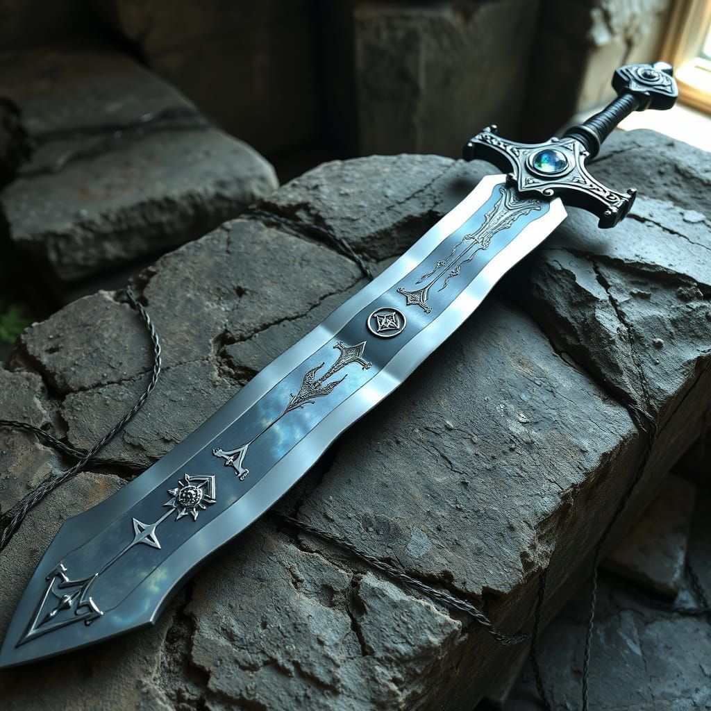 Ancient Ayleid Longsword on Weathered Stone Altar