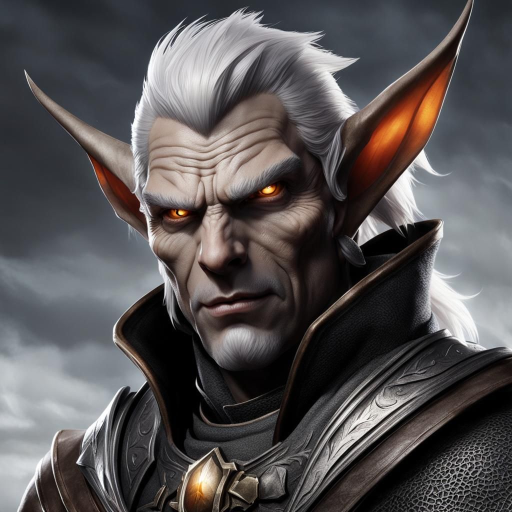 Gray Hobgoblin with Platinum Hair Portrait
