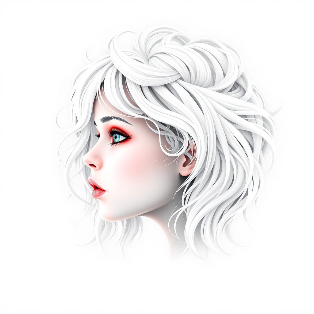 Girl's Mind Horror and Fear in White Abstract Fractal Art