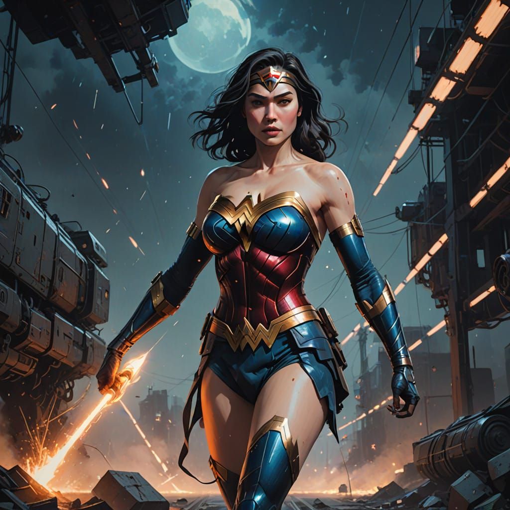 Sultry Space Goddess in Wonder Woman-Inspired Cosplay