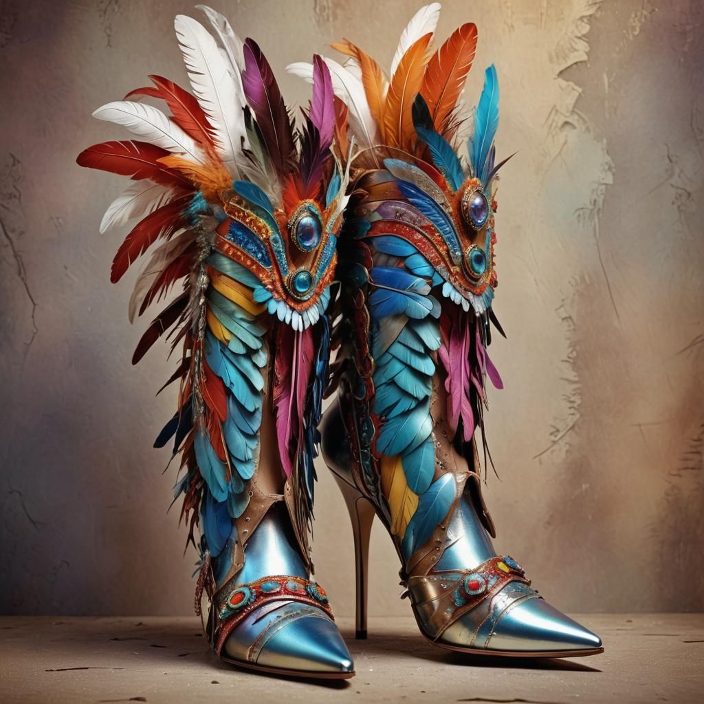Feathered Heels: Intricate Native American Metallic Design