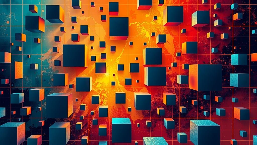 Dynamic Cubes and Squares in Cyberpunk Style