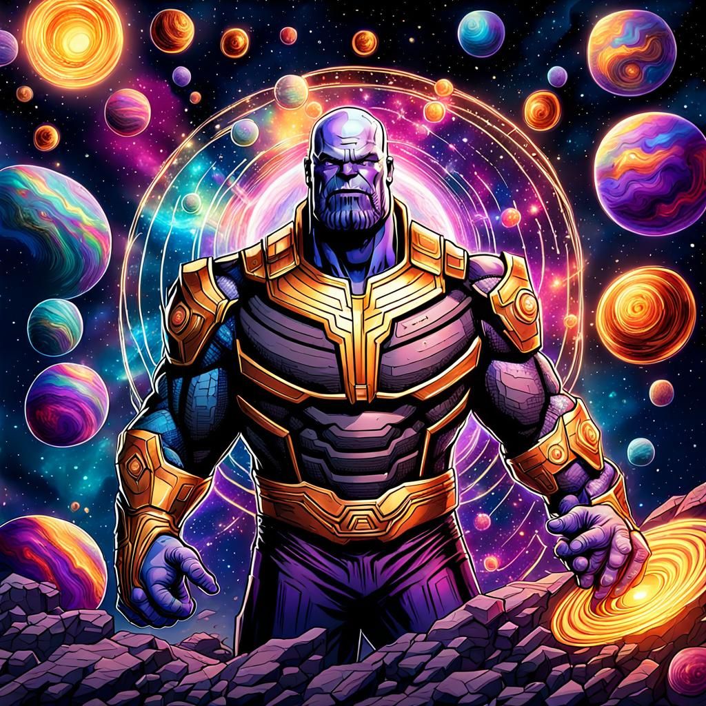 Thanos Holographic Illustration in Pablo Amaringo Style