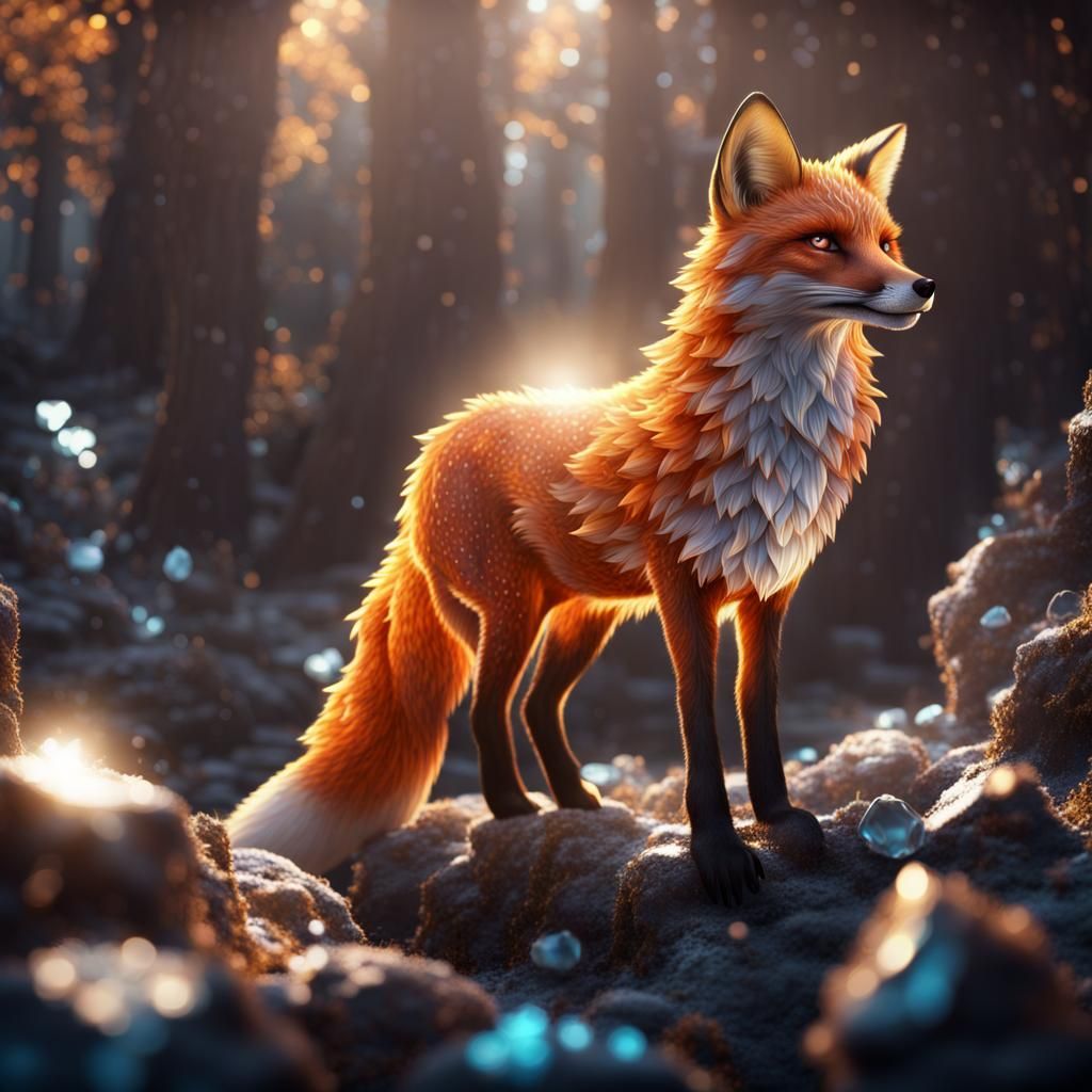 Fox in a sunlit forest