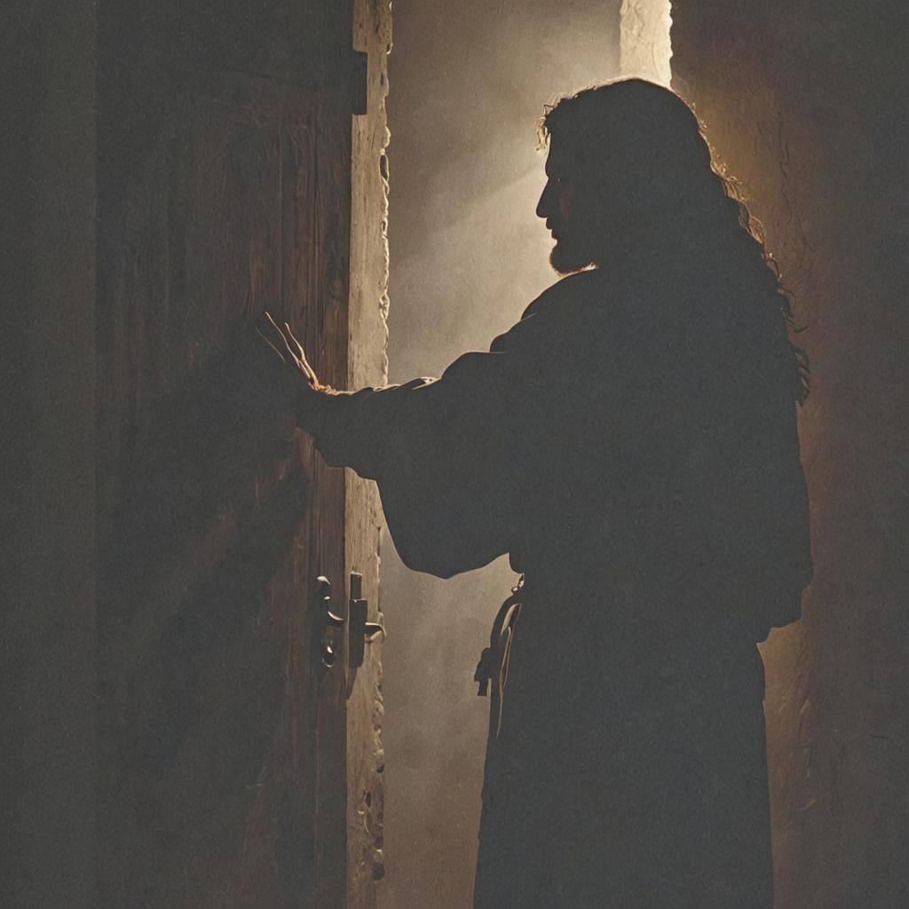 Jesus Christ Silhouette Knocking on Door