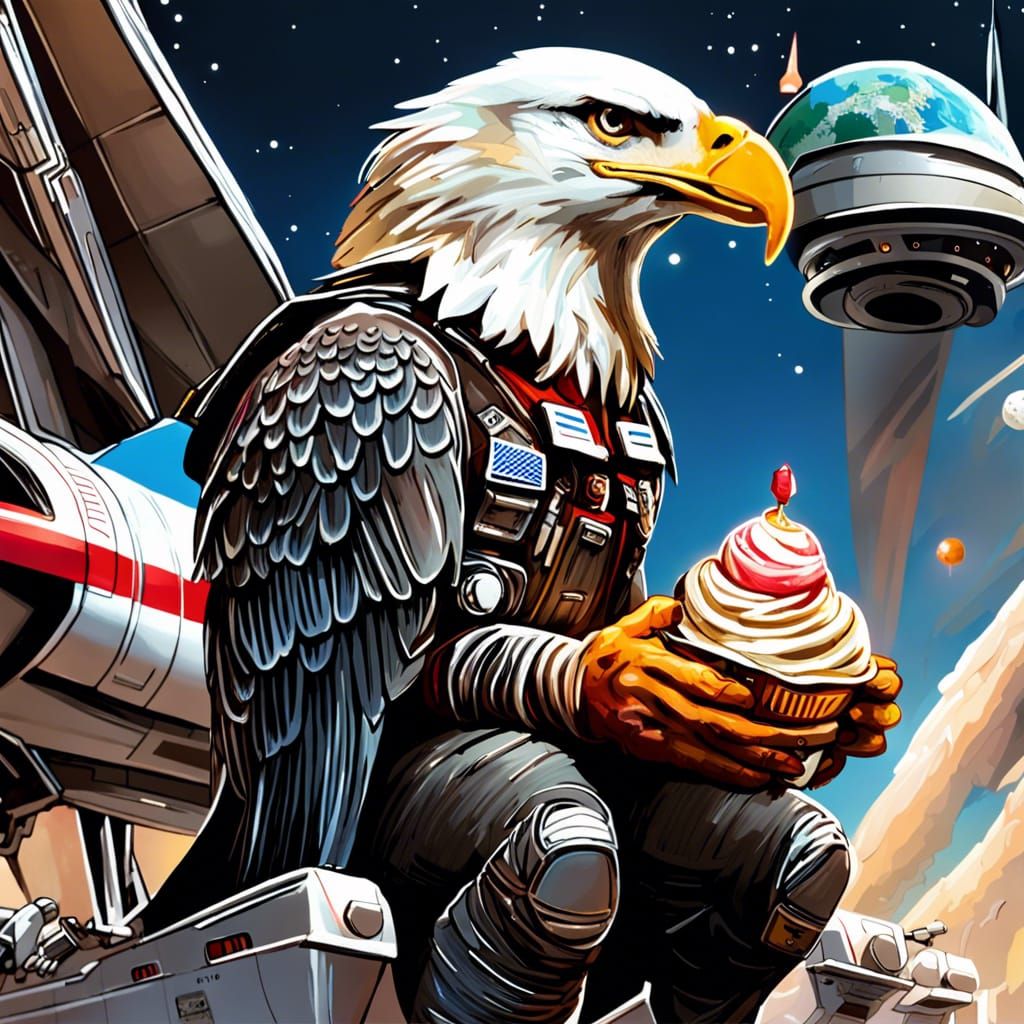American Eagle Astronaut with Ice Cream, Digital Art