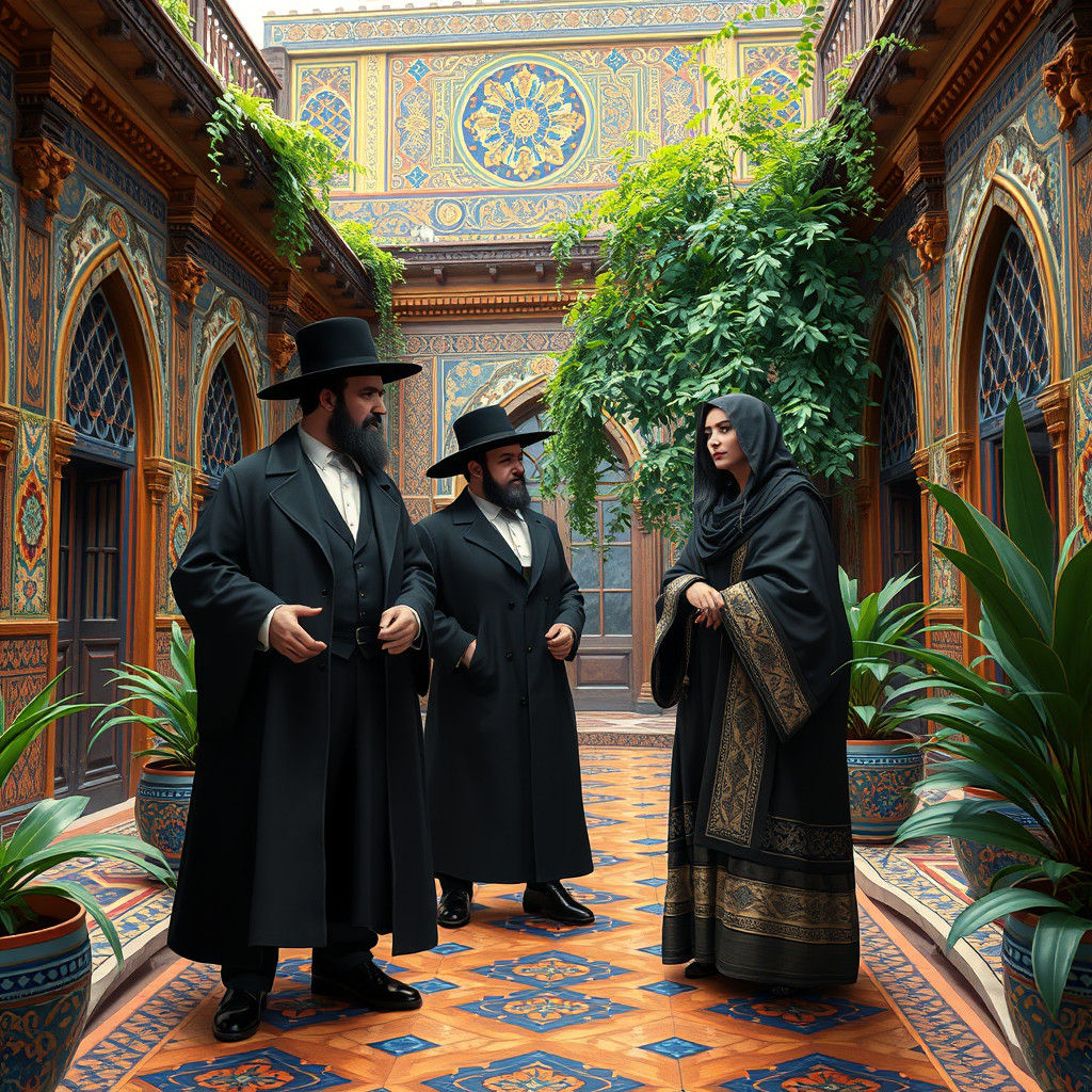 Hasidic Figures in Persian Court as Matte Painting