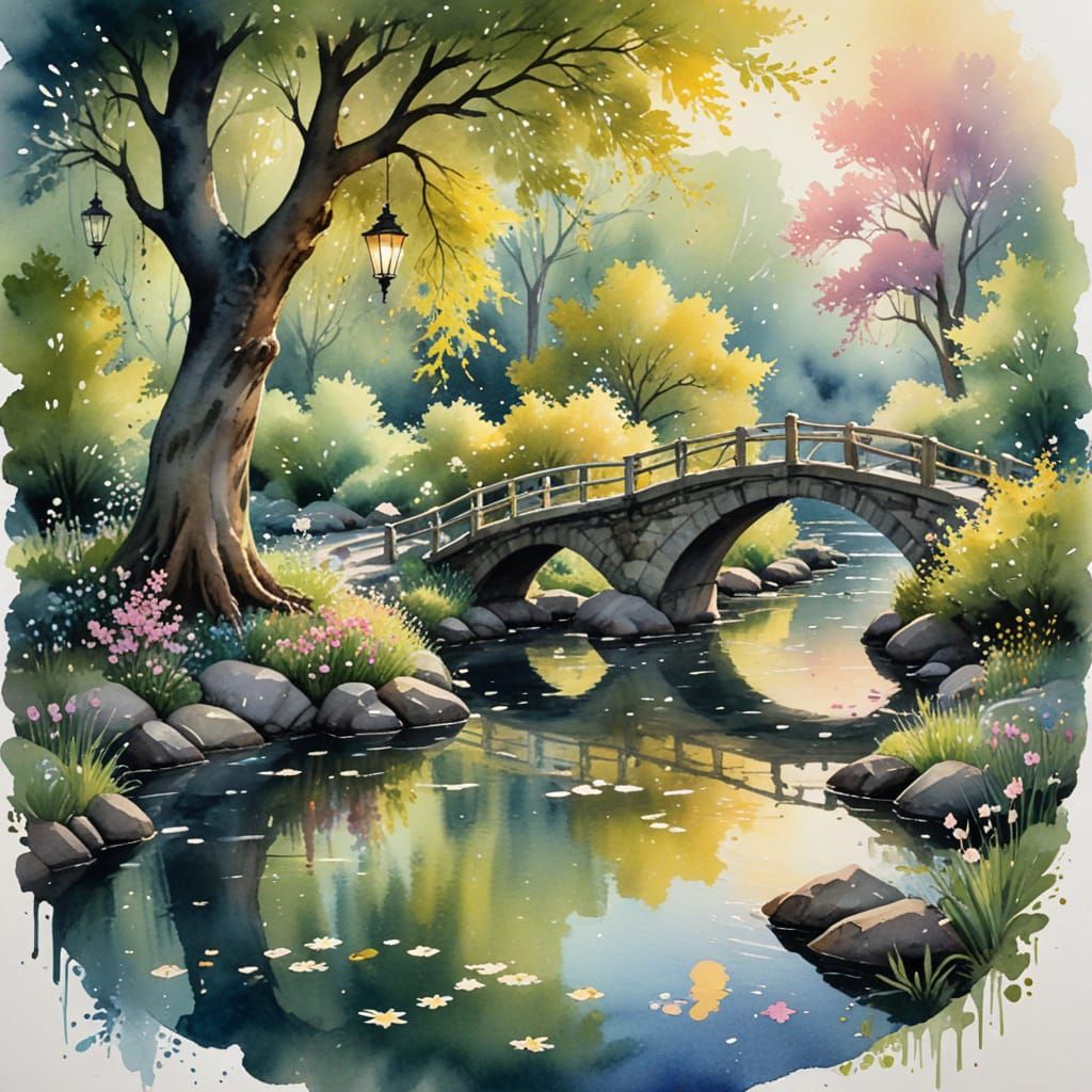 Enchanted River Valley in Expressive Watercolor