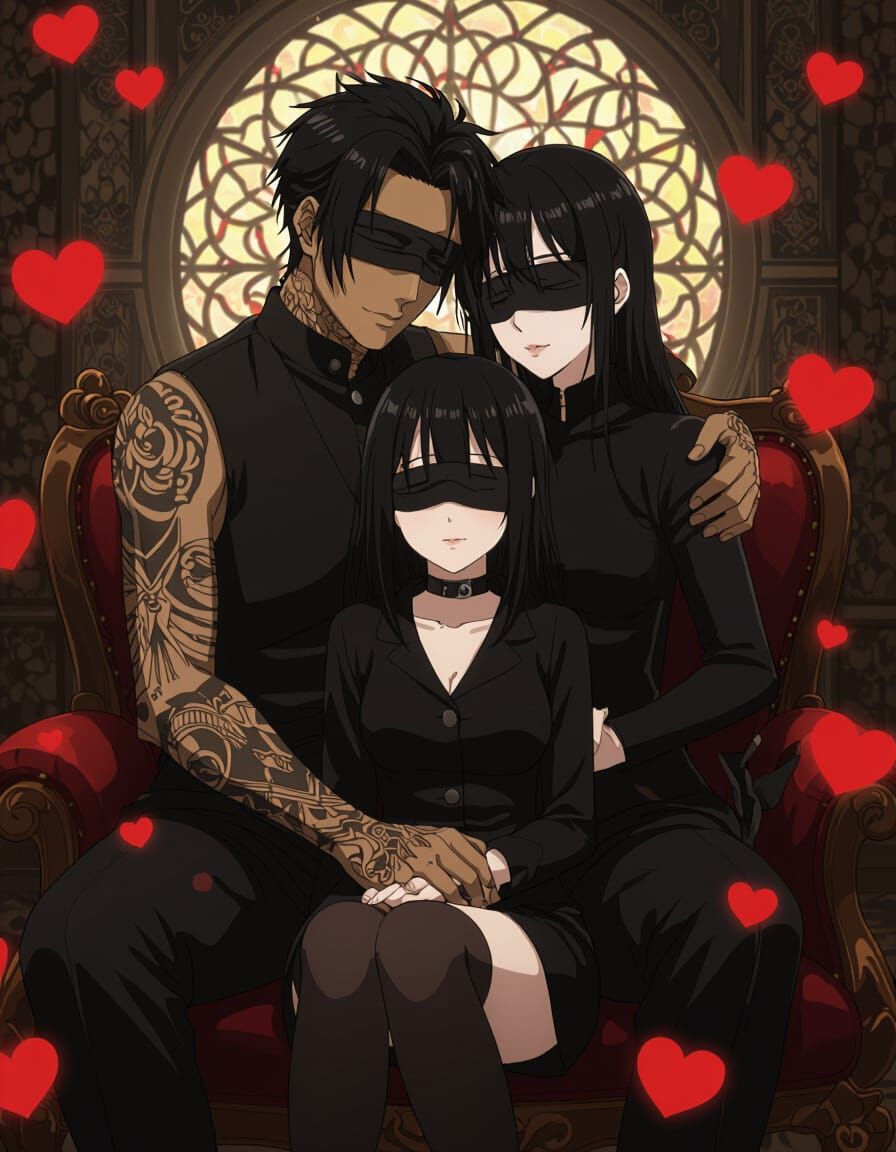 Anime Couple in Victorian Style with Floating Hearts