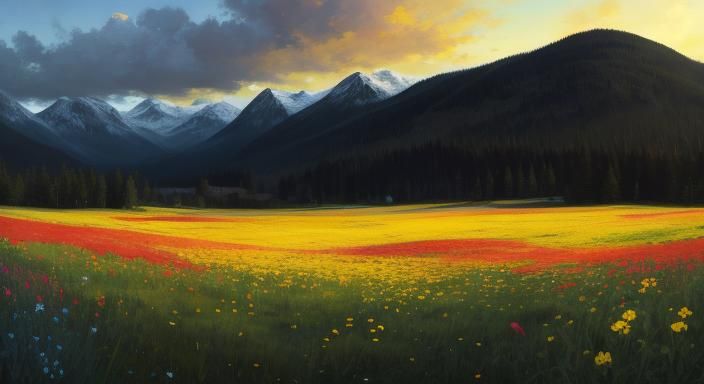 Colorful Meadow Landscape Painting in Richter Style