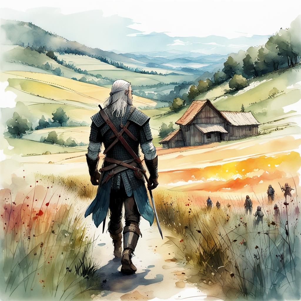 Geralt's Journey: A Digital Watercolor Illustration