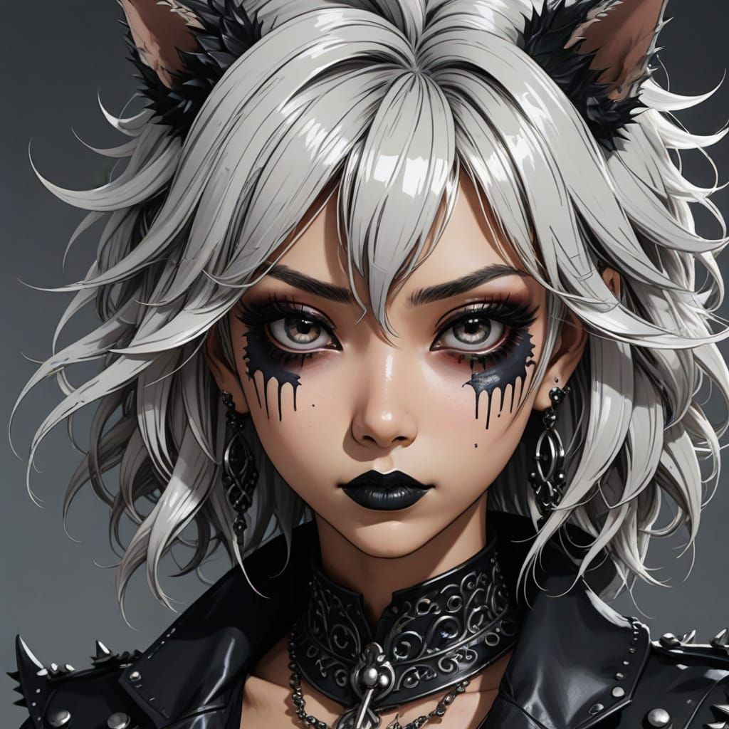 Goth Gyaru Portrait in Cel-Shaded Anime Style