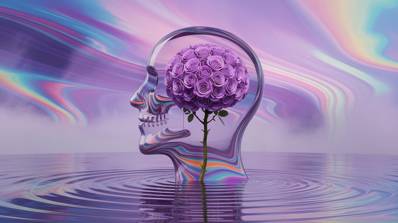 Colorful Non-Newtonian Fluid Lake Forms Marble Head Shape