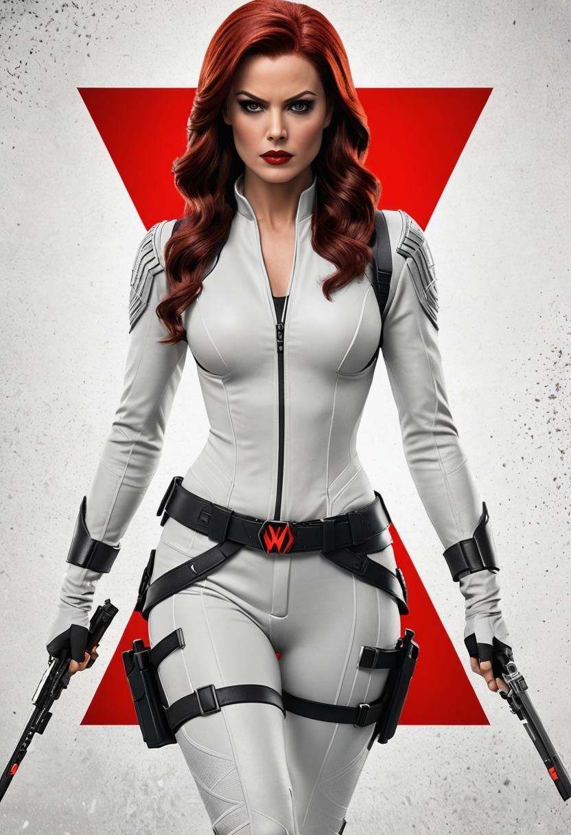 Black Widow, very muscular, chainmail bikini, lustrous volum...