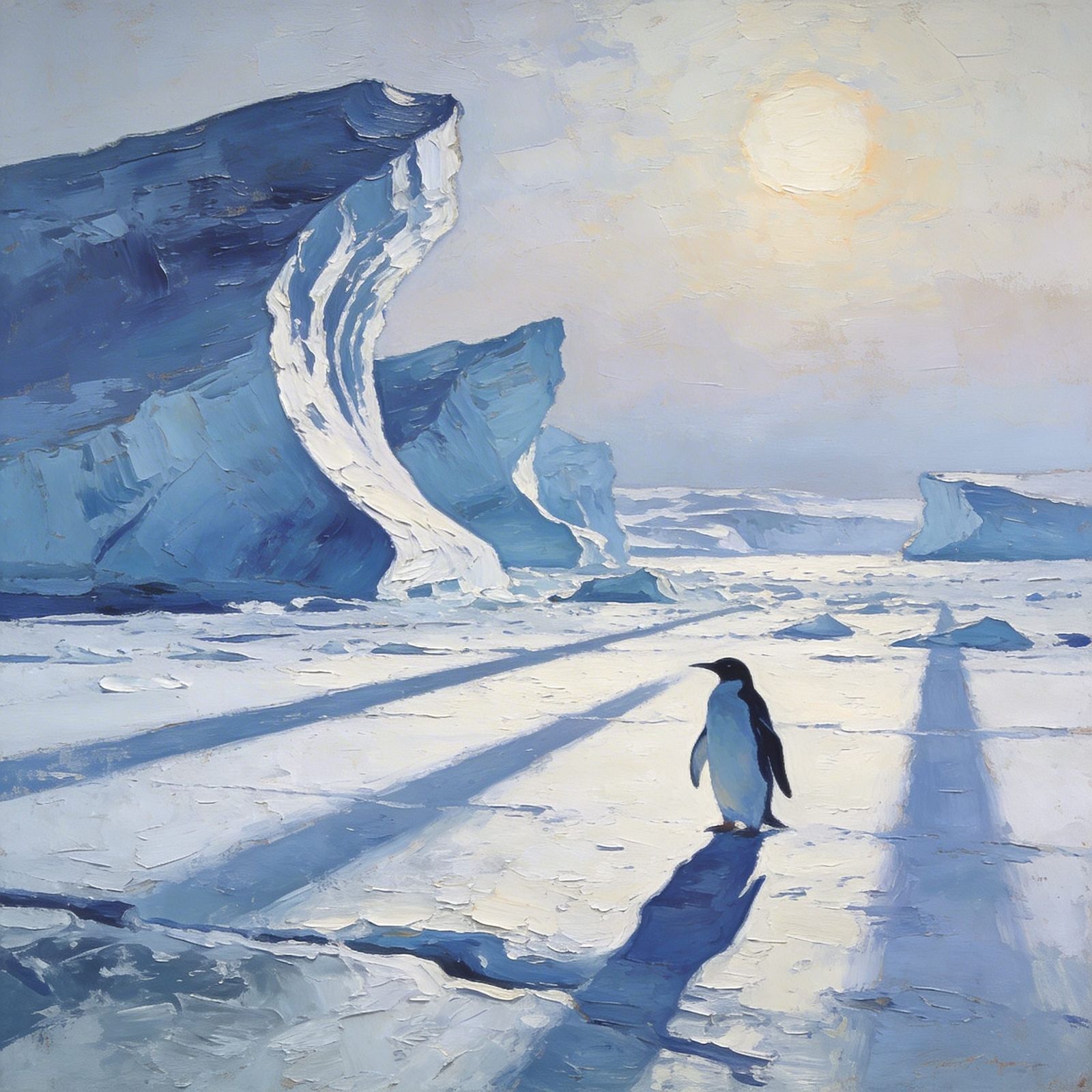 Surreal Antarctica Oil Painting in Expressionist Style