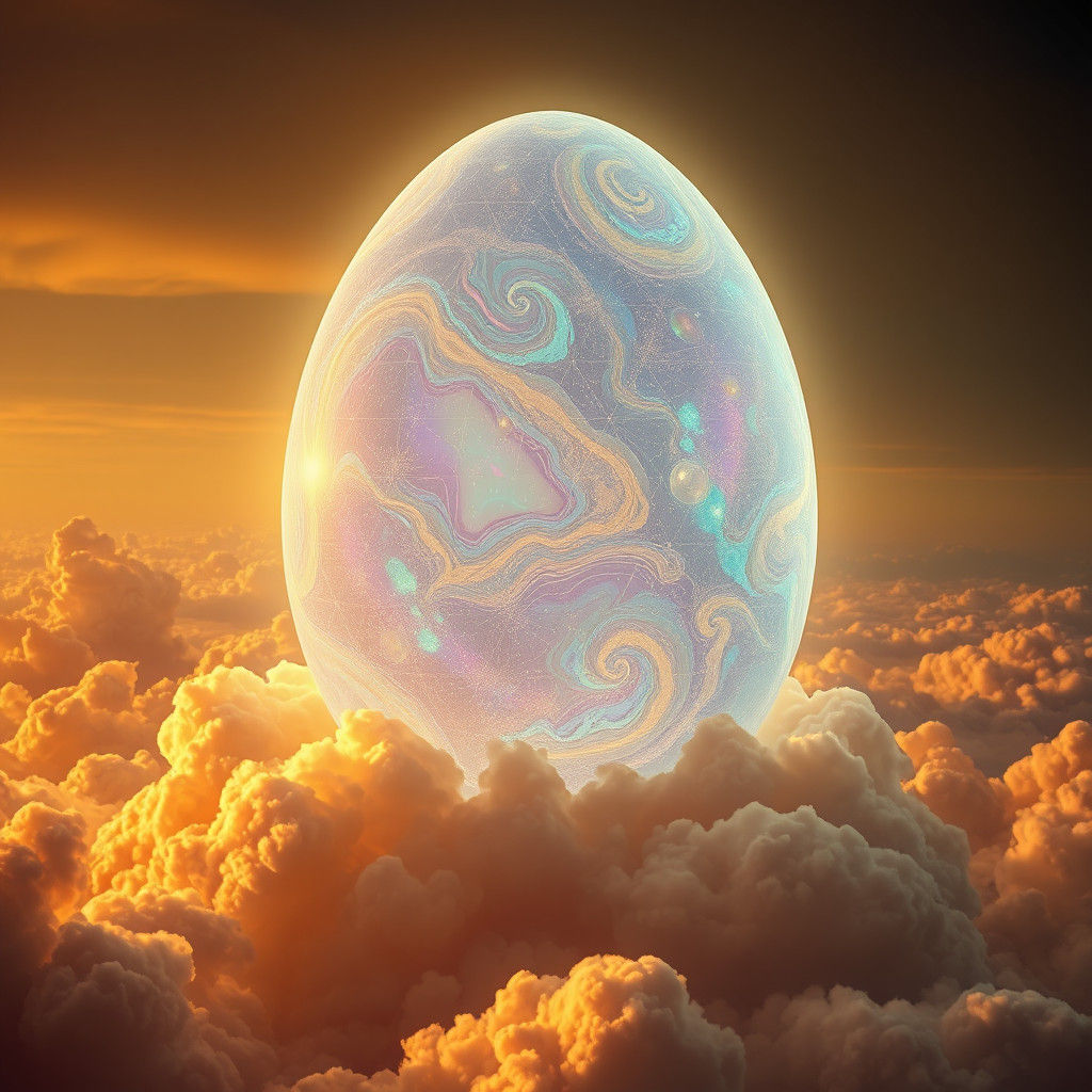 Luminous Egg on Golden Clouds: Hyper-Realistic Vision