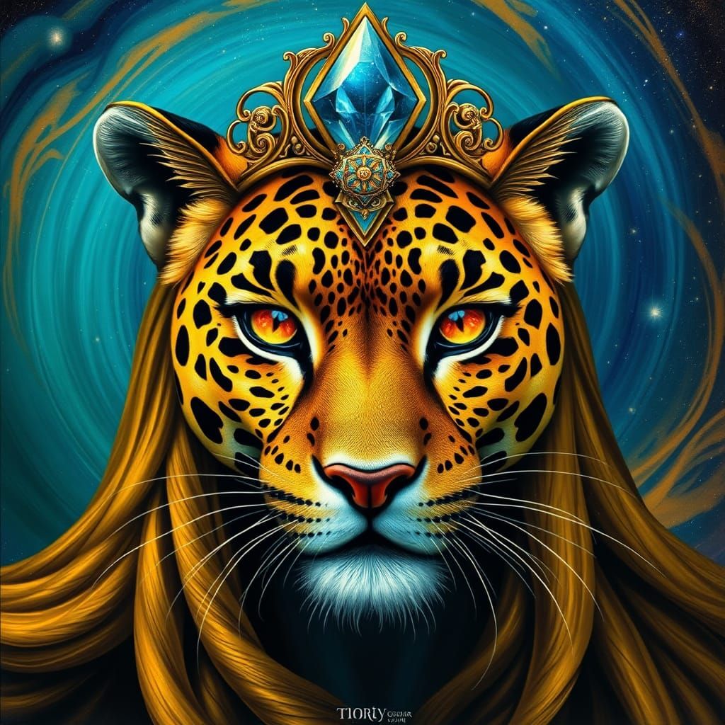 Leopard Queen of Time Portrait in Hyper-Realistic Style