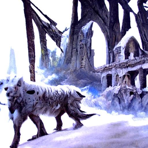 Detailed Matte Painting of a White Worg Wolf