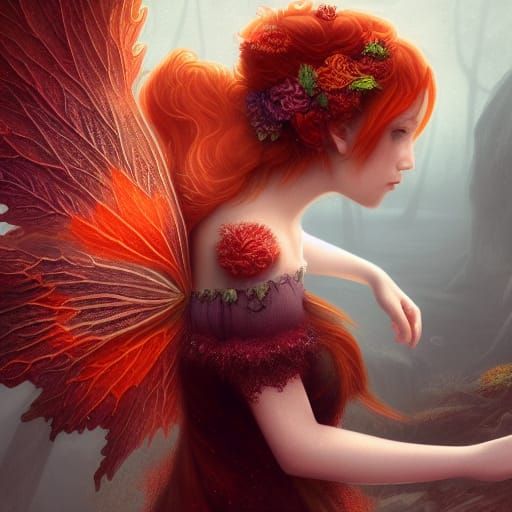 Autumn Fairy with Leaf Dress in Detailed Digital Art