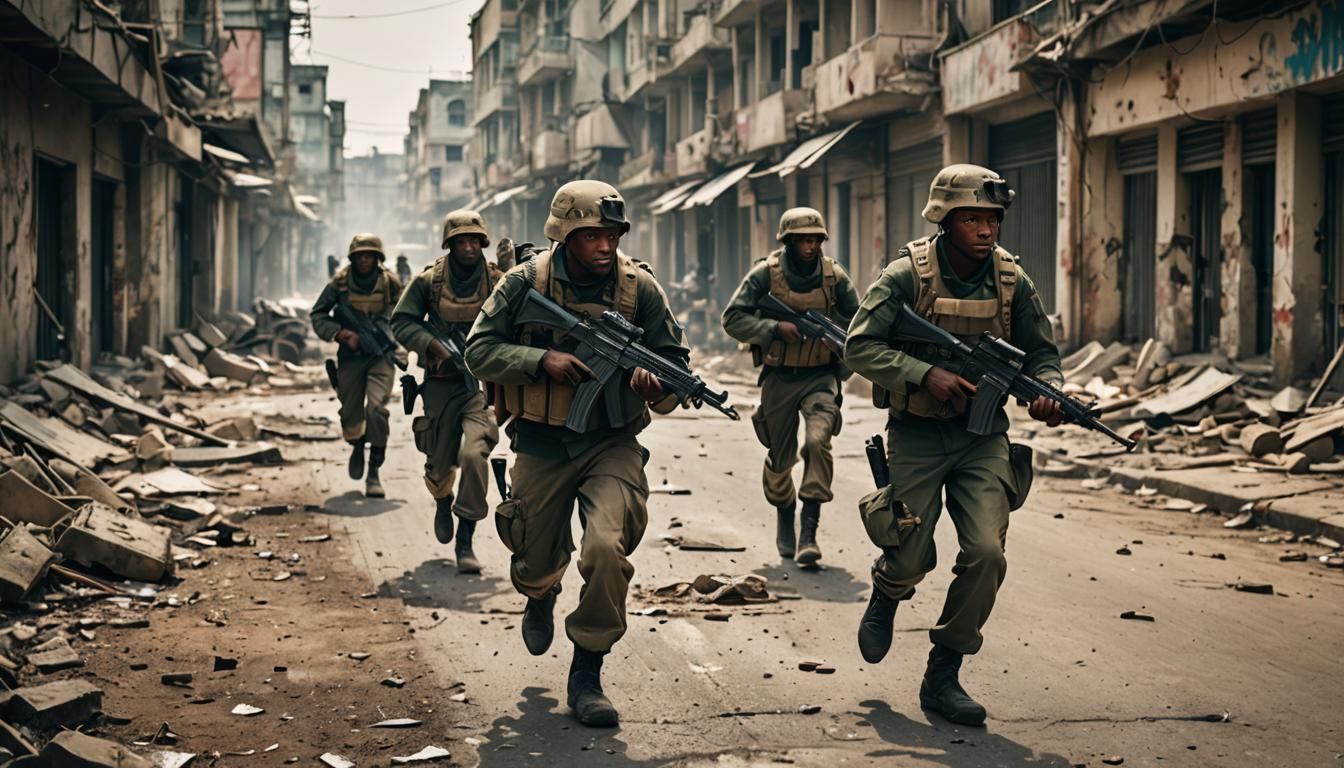 Rebel Soldiers Retreating: Urban Warfare Photography