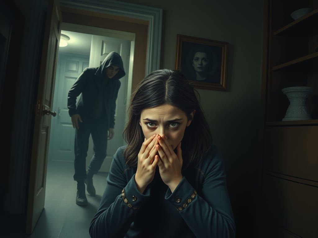 Woman Hiding From Shadow in Gothic Horror Style