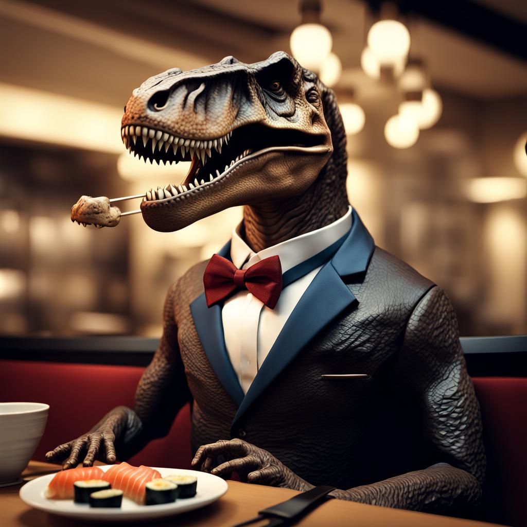 Tyrannosaurus Rex Enjoys Sushi Dinner