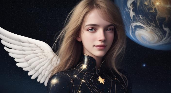 Cosmic Angel Man Smiling in Beautiful Golden Place