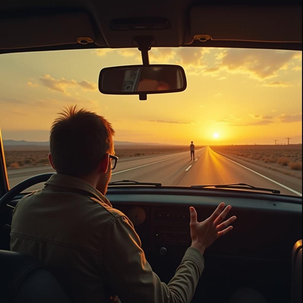 Desolate Highway Landscape in Abstract Expressionist Style