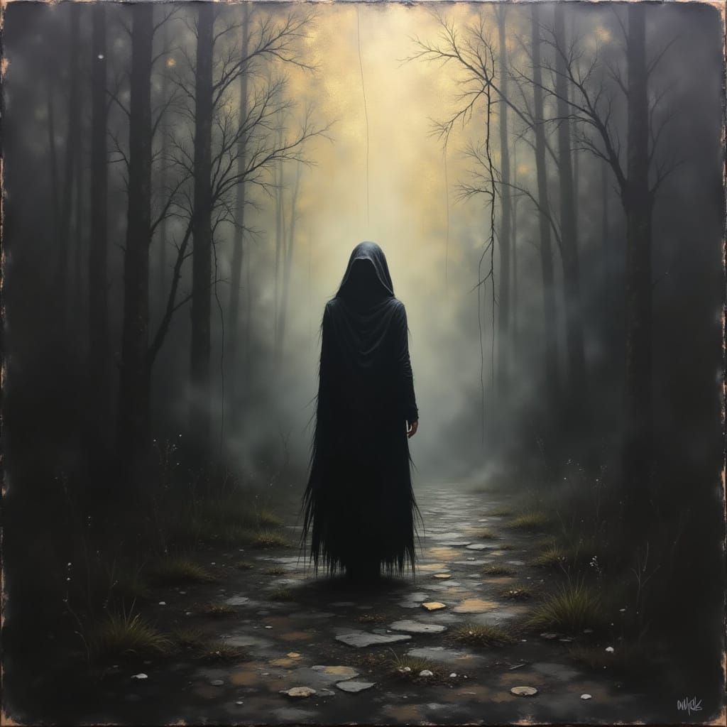 Ethereal Figure in Desolate Darkness