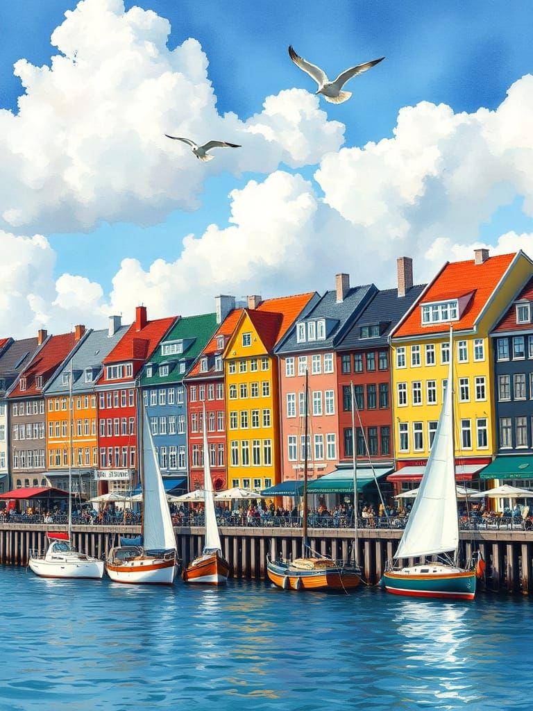 Copenhagen Harbour in Impressionist Watercolour Style