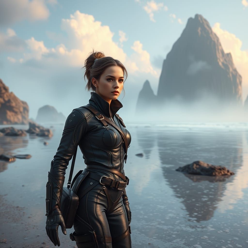 Serene Fantasy Warrior on Mystical Beach in Unreal Engine 5 ...