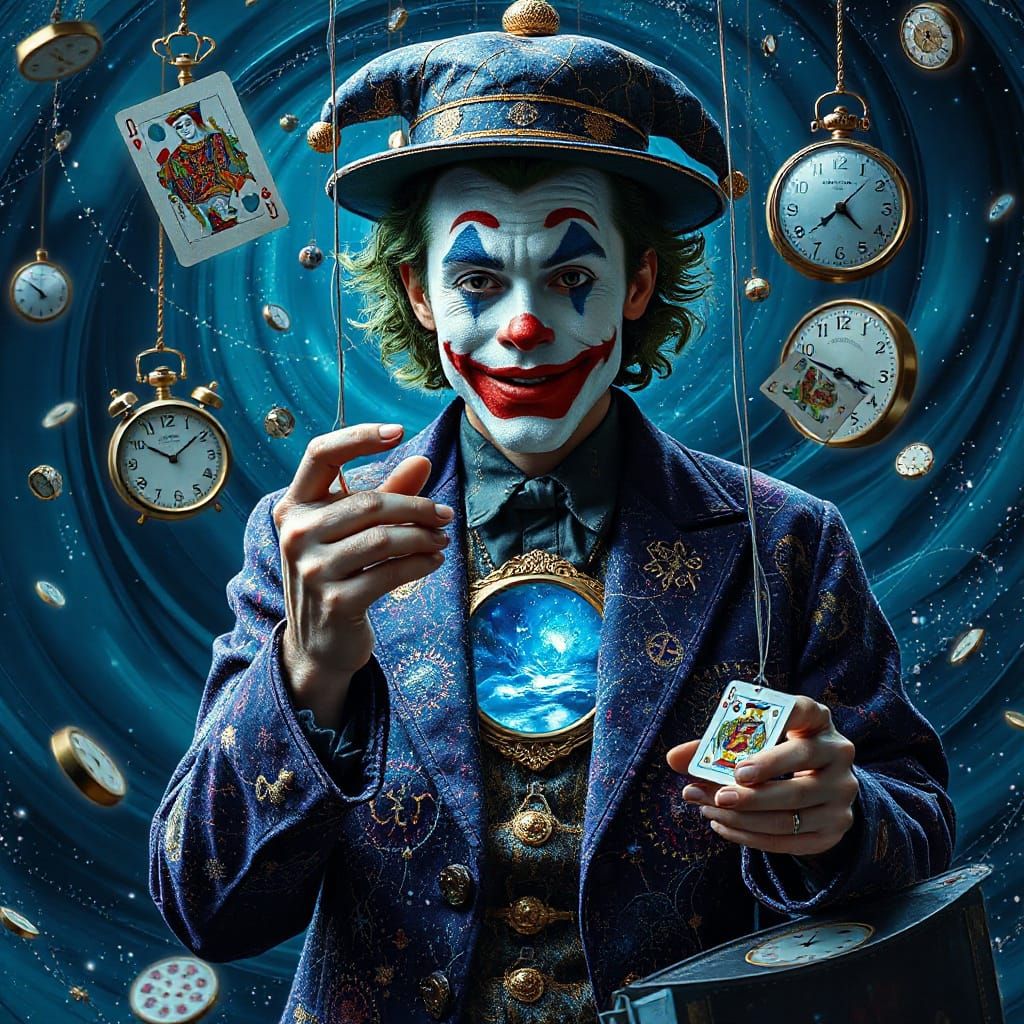 Cosmic Joker as Marionette Master in Swirling Galaxy