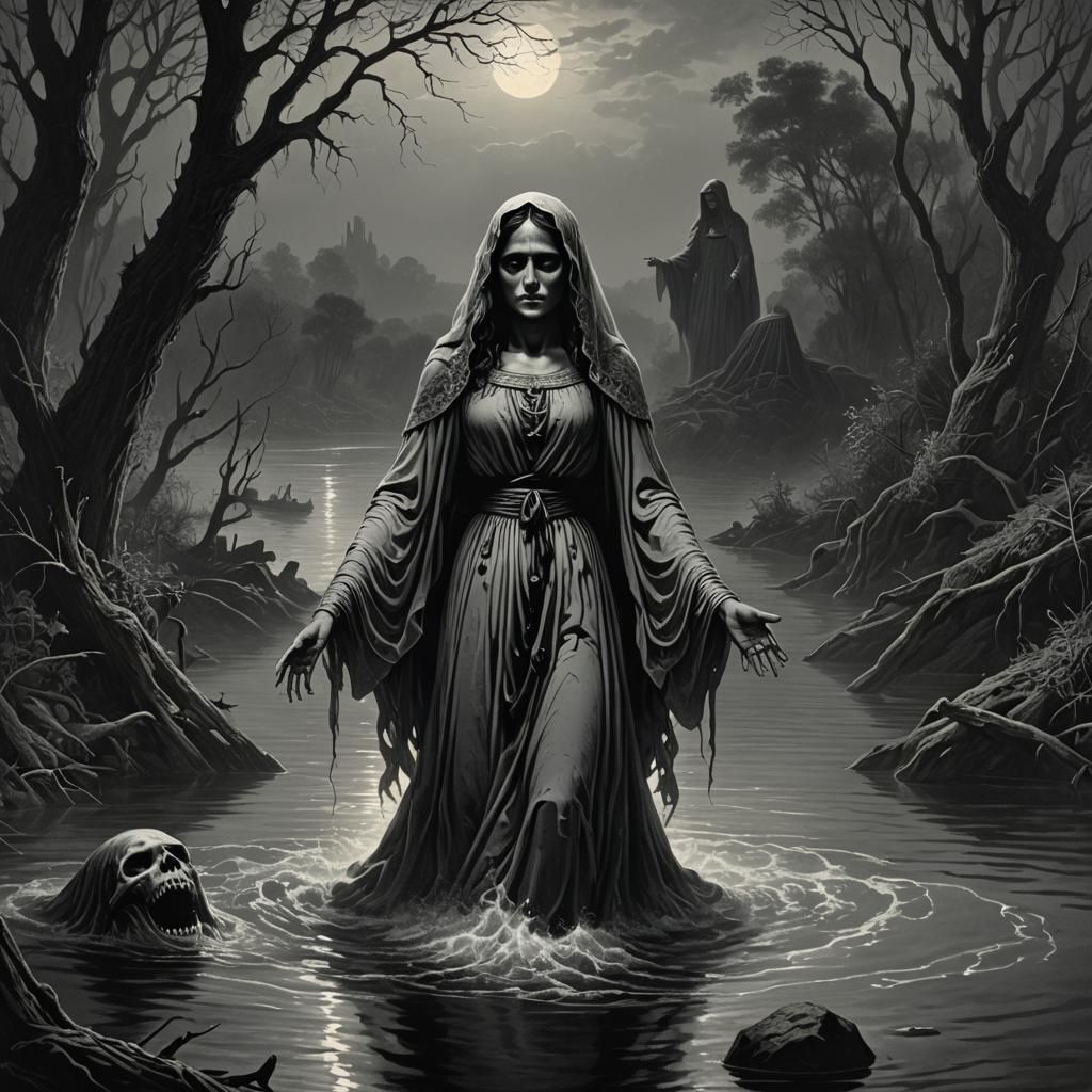 Eerie La Llorona as Gothic Horror Illustration