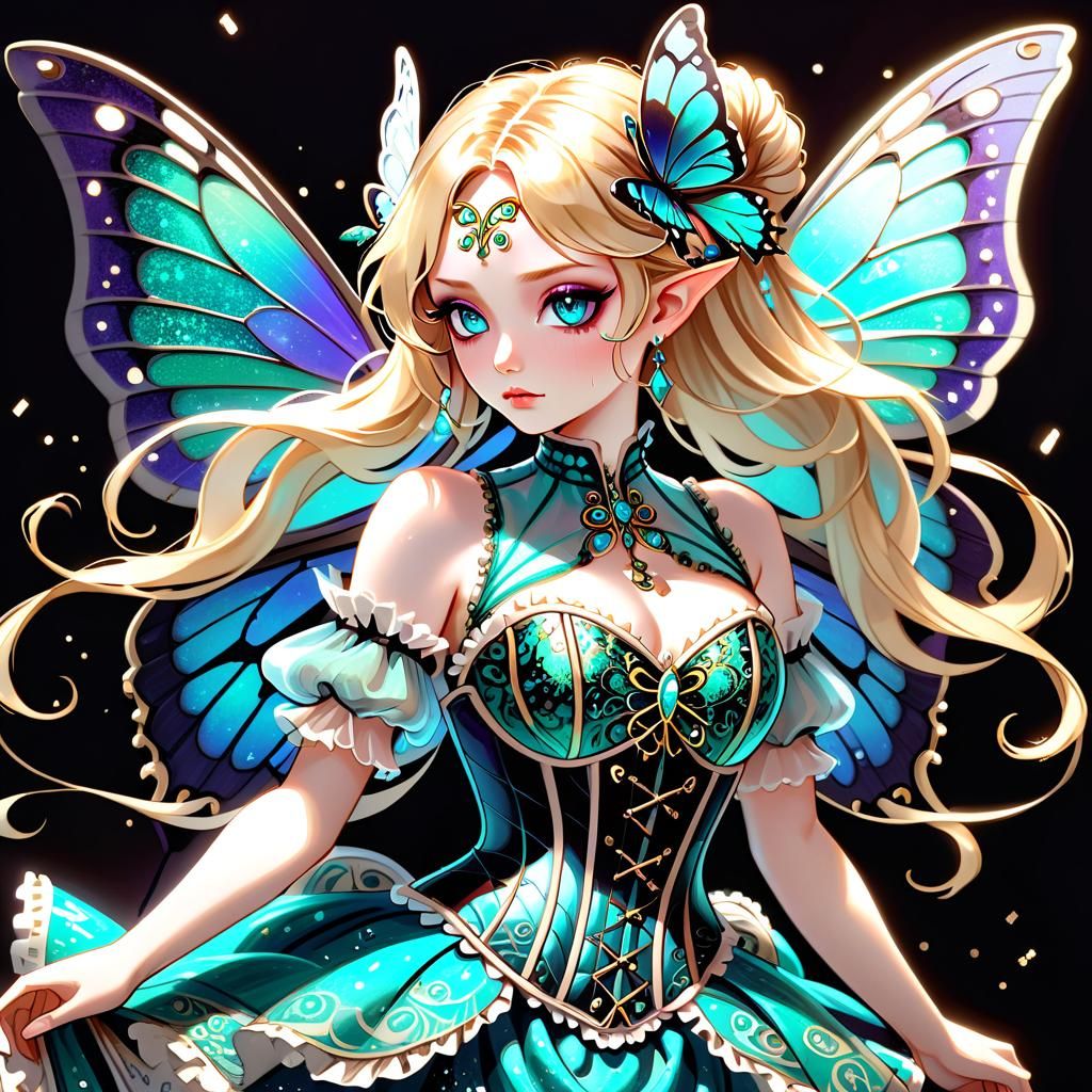 Dark Fantasy Fairy with Butterfly Wings, Art Nouveau Style