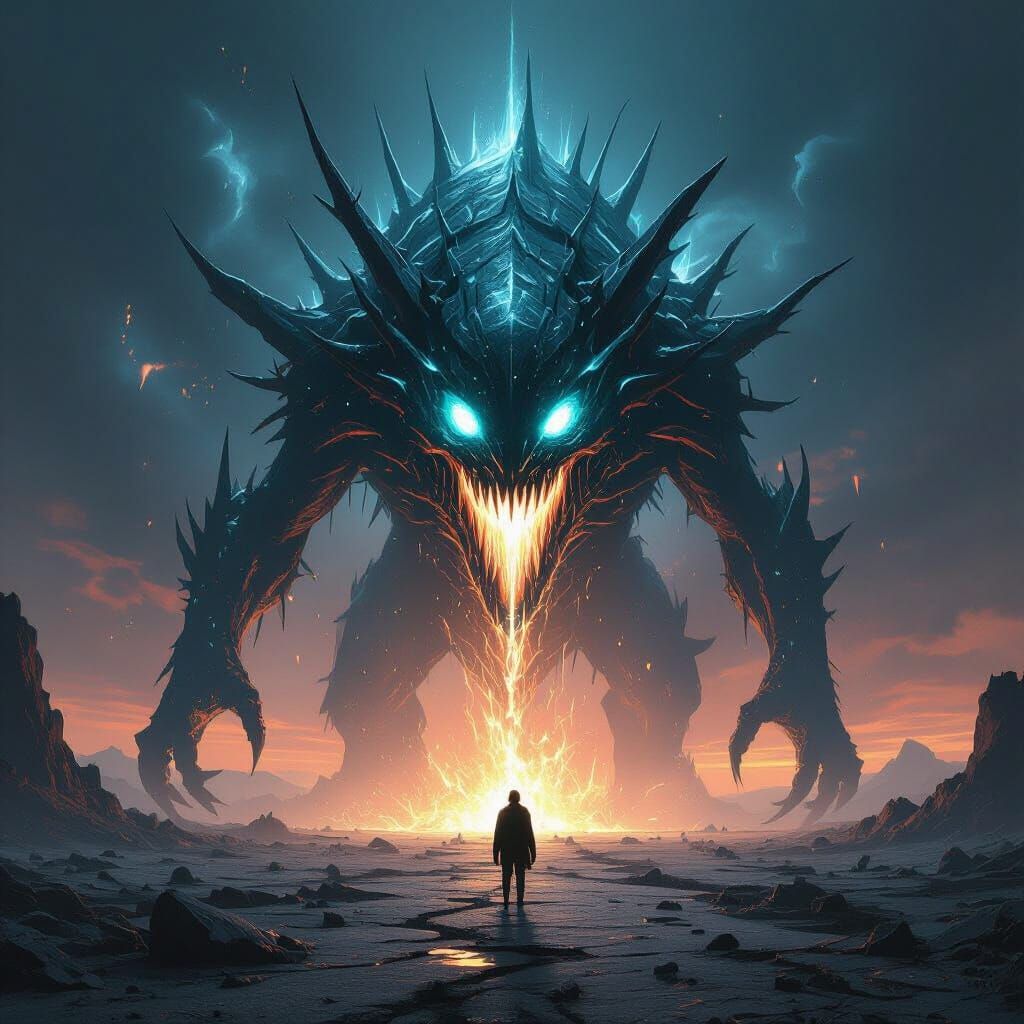 Bio-Luminescent Alien Beast Erupts in Noir Concept Art Style